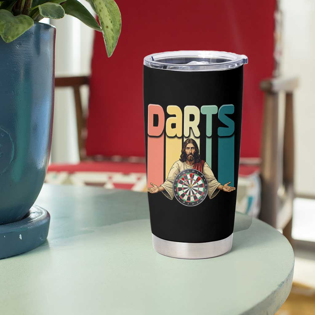 Funny Jesus Dart Player Sunset Retro Vintage Tumbler Cup Christian Dartist Gift - Wonder Print Shop