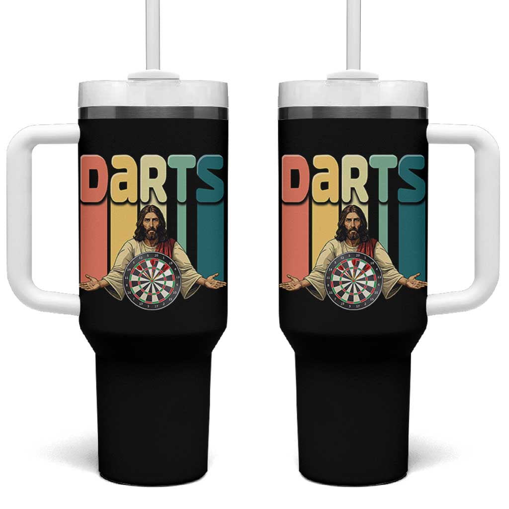 Funny Jesus Dart Player Sunset Retro Vintage Tumbler With Handle Christian Dartist Gift - Wonder Print Shop