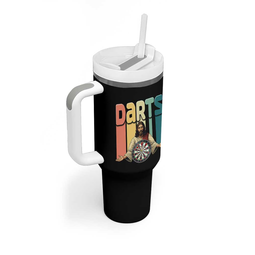 Funny Jesus Dart Player Sunset Retro Vintage Tumbler With Handle Christian Dartist Gift - Wonder Print Shop