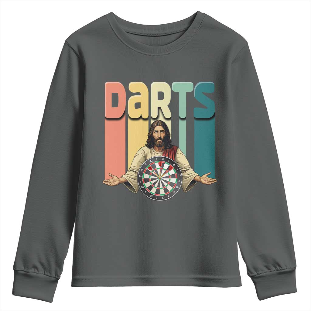 Funny Jesus Dart Player Sunset Retro Vintage Youth Sweatshirt Christian Dartist Gift - Wonder Print Shop