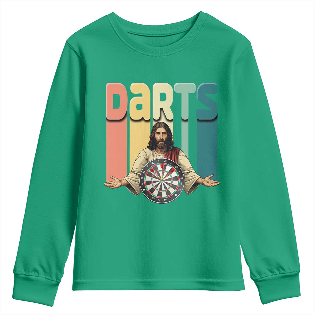 Funny Jesus Dart Player Sunset Retro Vintage Youth Sweatshirt Christian Dartist Gift - Wonder Print Shop