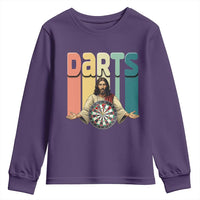 Funny Jesus Dart Player Sunset Retro Vintage Youth Sweatshirt Christian Dartist Gift - Wonder Print Shop