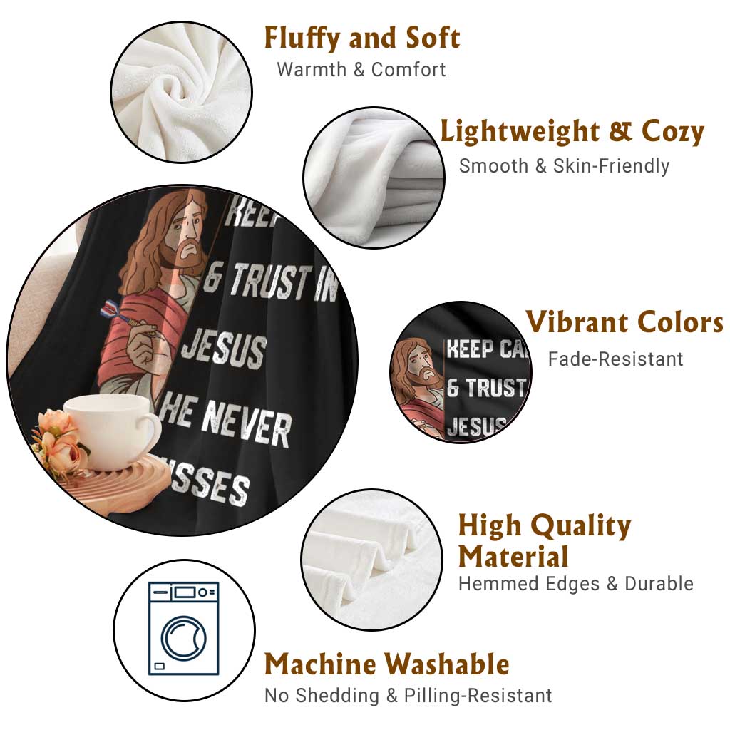 Funny Christian Faith Darts Player Gift Throw Blanket Keep Calm And Trust In Jesus He Never Misses - Wonder Print Shop