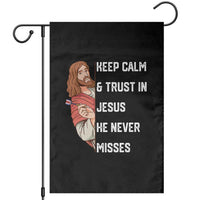 Funny Christian Faith Darts Player Gift Garden Flag Keep Calm And Trust In Jesus He Never Misses - Wonder Print Shop
