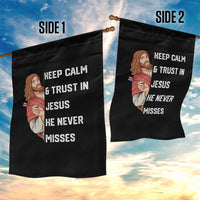 Funny Christian Faith Darts Player Gift Garden Flag Keep Calm And Trust In Jesus He Never Misses - Wonder Print Shop