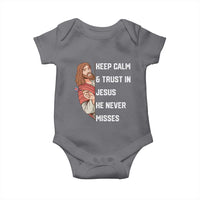 Funny Christian Faith Darts Player Gift Baby Onesie Keep Calm And Trust In Jesus He Never Misses - Wonder Print Shop