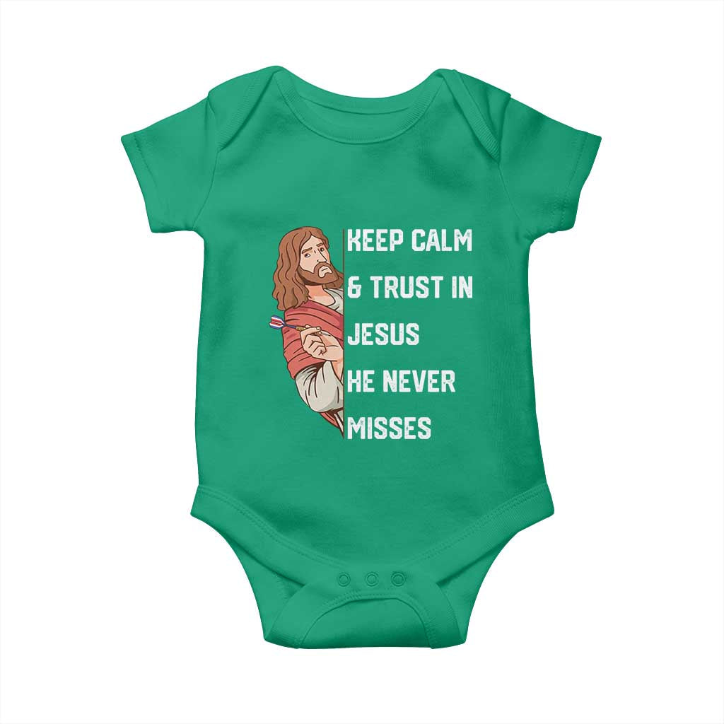 Funny Christian Faith Darts Player Gift Baby Onesie Keep Calm And Trust In Jesus He Never Misses - Wonder Print Shop