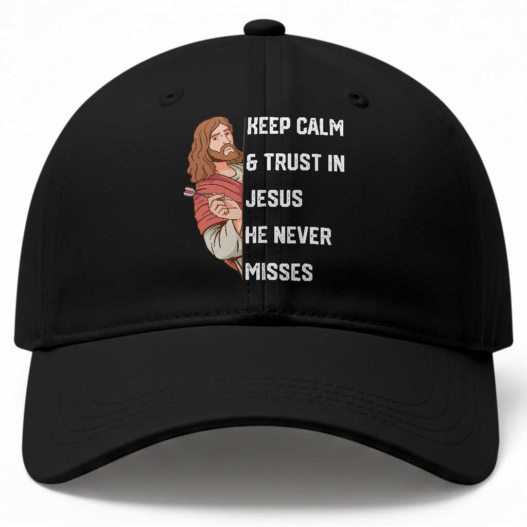 Funny Christian Faith Darts Player Gift Baseball Cap Keep Calm And Trust In Jesus He Never Misses