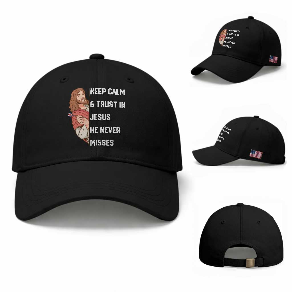 Funny Christian Faith Darts Player Gift Baseball Cap Keep Calm And Trust In Jesus He Never Misses