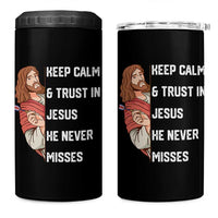 Funny Christian Faith Darts Player Gift 4 in 1 Can Cooler Tumbler Keep Calm And Trust In Jesus He Never Misses - Wonder Print Shop