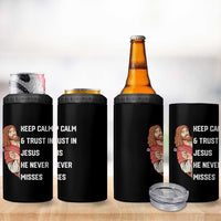 Funny Christian Faith Darts Player Gift 4 in 1 Can Cooler Tumbler Keep Calm And Trust In Jesus He Never Misses - Wonder Print Shop