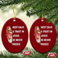 Funny Christian Faith Darts Player Gift Ceramic Ornament Keep Calm And Trust In Jesus He Never Misses - Wonder Print Shop