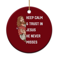 Funny Christian Faith Darts Player Gift Ceramic Ornament Keep Calm And Trust In Jesus He Never Misses - Wonder Print Shop