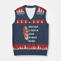 Funny Christian Faith Darts Player Gift V-Neck Knit Sweater Vest Keep Calm And Trust In Jesus He Never Misses - Wonder Print Shop