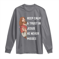 Funny Christian Faith Darts Player Gift Long Sleeve Shirt Keep Calm And Trust In Jesus He Never Misses - Wonder Print Shop