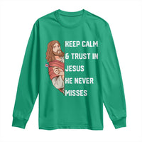 Funny Christian Faith Darts Player Gift Long Sleeve Shirt Keep Calm And Trust In Jesus He Never Misses - Wonder Print Shop