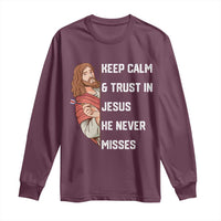 Funny Christian Faith Darts Player Gift Long Sleeve Shirt Keep Calm And Trust In Jesus He Never Misses - Wonder Print Shop
