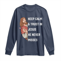 Funny Christian Faith Darts Player Gift Long Sleeve Shirt Keep Calm And Trust In Jesus He Never Misses - Wonder Print Shop