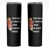 Funny Christian Faith Darts Player Gift Skinny Tumbler Keep Calm And Trust In Jesus He Never Misses - Wonder Print Shop