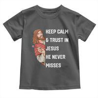 Funny Christian Faith Darts Player Gift Toddler T Shirt Keep Calm And Trust In Jesus He Never Misses - Wonder Print Shop