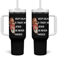 Funny Christian Faith Darts Player Gift Tumbler With Handle Keep Calm And Trust In Jesus He Never Misses - Wonder Print Shop