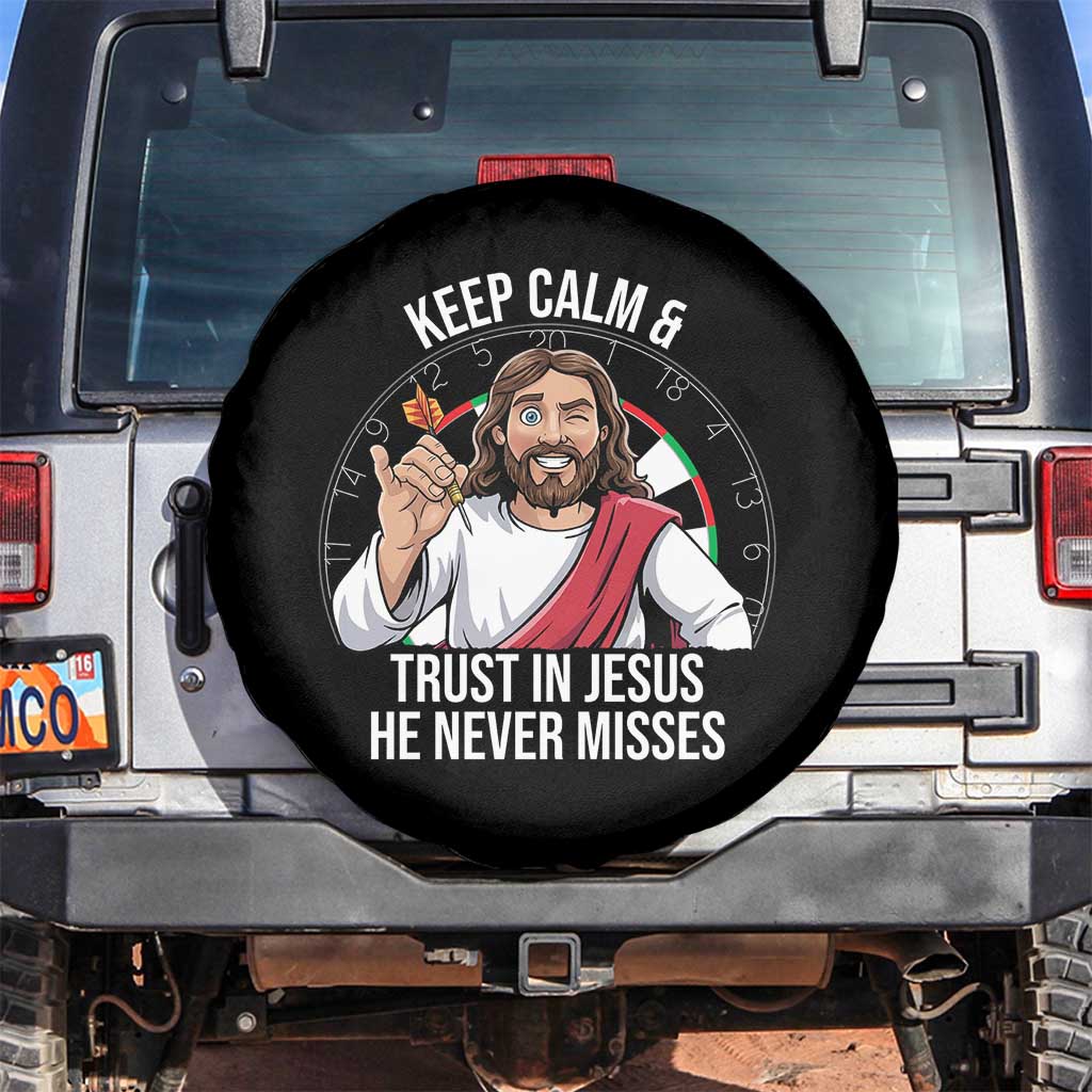 Keep Calm And Trust In Jesus Spare Tire Cover Christian Dartist Gift - Wonder Print Shop