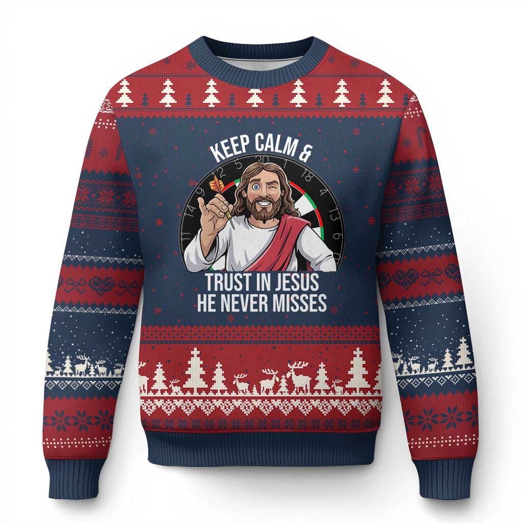 Keep Calm And Trust In Jesus Ugly Christmas Sweater Christian Dartist Gift - Wonder Print Shop