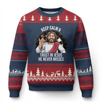 Keep Calm And Trust In Jesus Ugly Christmas Sweater Christian Dartist Gift - Wonder Print Shop