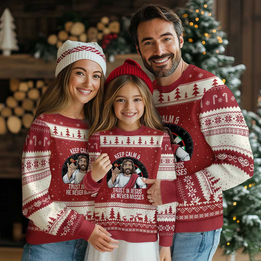 Keep Calm And Trust In Jesus Ugly Christmas Sweater Christian Dartist Gift - Wonder Print Shop