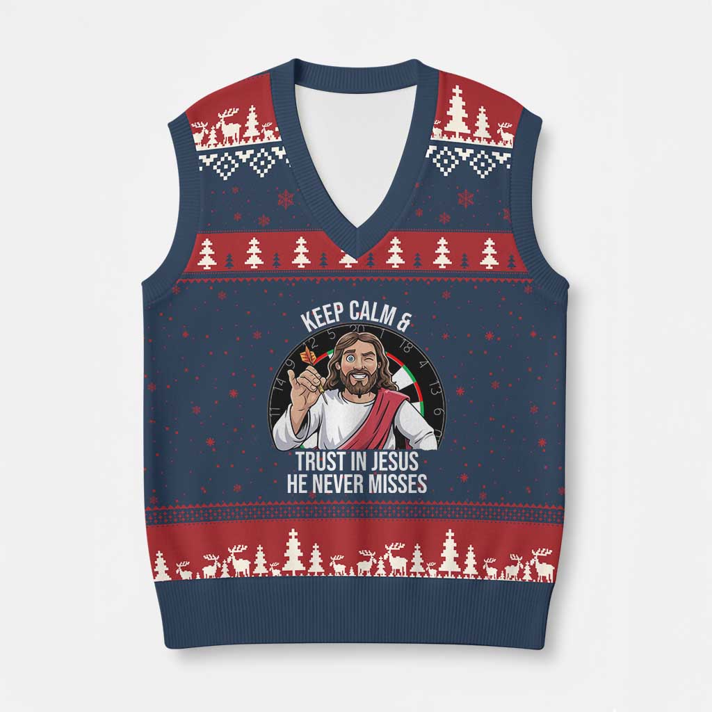 Keep Calm And Trust In Jesus V-Neck Knit Sweater Vest Christian Dartist Gift - Wonder Print Shop