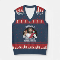 Keep Calm And Trust In Jesus V-Neck Knit Sweater Vest Christian Dartist Gift - Wonder Print Shop