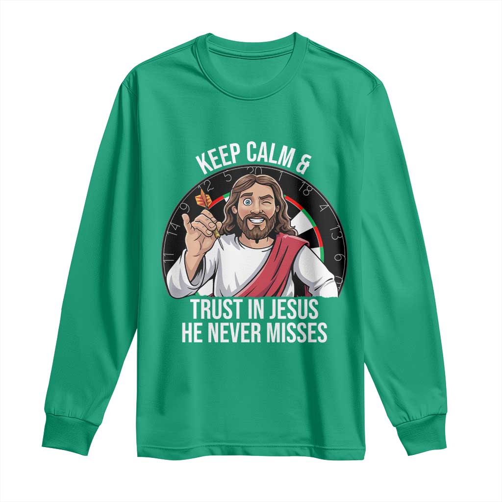 Keep Calm And Trust In Jesus Long Sleeve Shirt Christian Dartist Gift - Wonder Print Shop