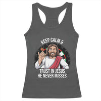 Keep Calm And Trust In Jesus Racerback Tank Top Christian Dartist Gift - Wonder Print Shop