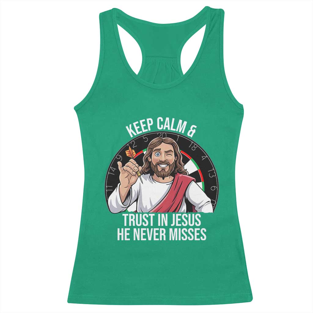 Keep Calm And Trust In Jesus Racerback Tank Top Christian Dartist Gift - Wonder Print Shop