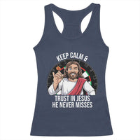 Keep Calm And Trust In Jesus Racerback Tank Top Christian Dartist Gift - Wonder Print Shop