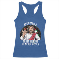 Keep Calm And Trust In Jesus Racerback Tank Top Christian Dartist Gift - Wonder Print Shop