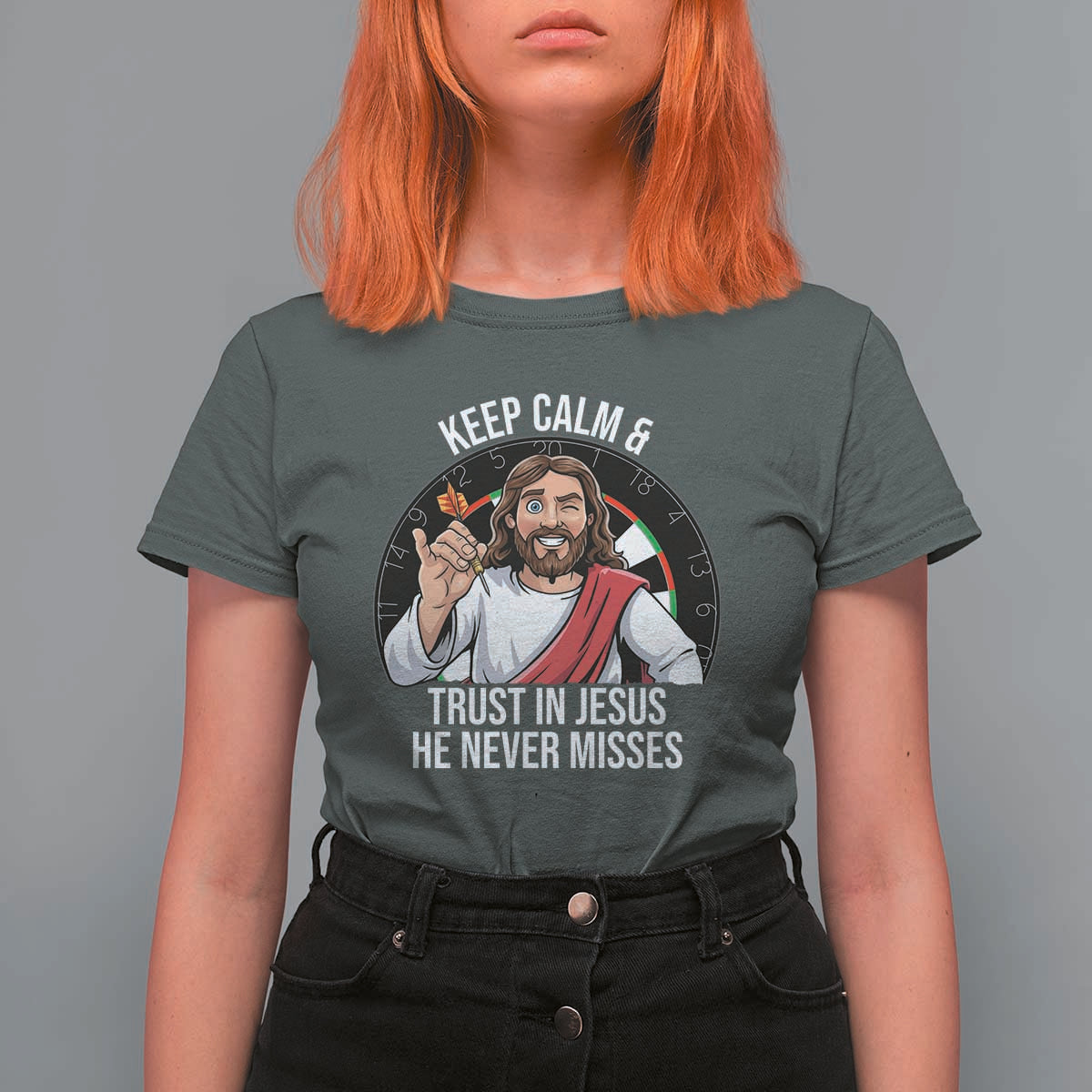 Keep Calm And Trust In Jesus T Shirt For Women Christian Dartist Gift - Wonder Print Shop