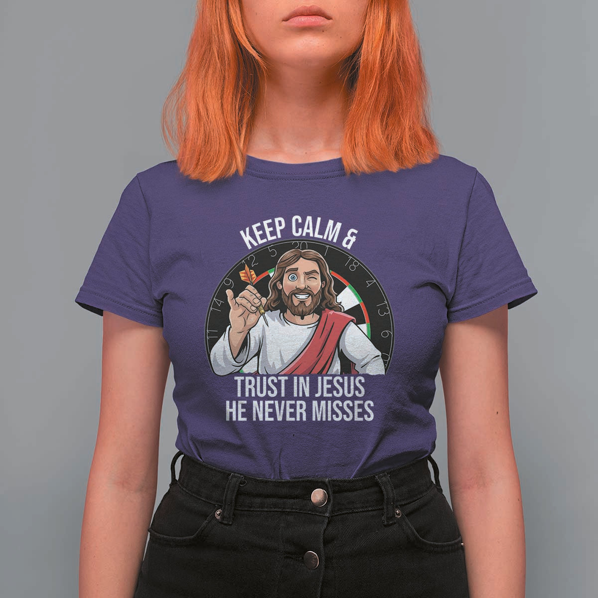 Keep Calm And Trust In Jesus T Shirt For Women Christian Dartist Gift - Wonder Print Shop