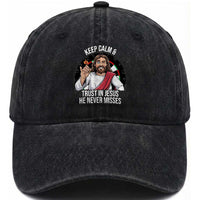 Keep Calm And Trust In Jesus Washed Cotton Baseball Cap Christian Dartist Gift