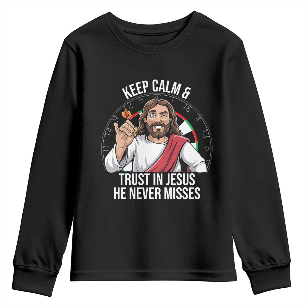 Keep Calm And Trust In Jesus Youth Sweatshirt Christian Dartist Gift - Wonder Print Shop