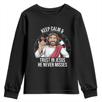 Keep Calm And Trust In Jesus Youth Sweatshirt Christian Dartist Gift - Wonder Print Shop