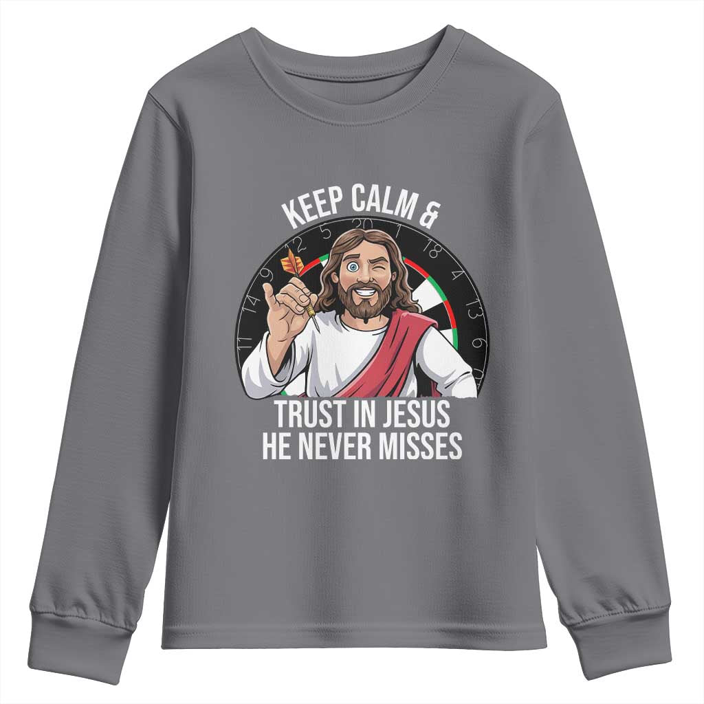 Keep Calm And Trust In Jesus Youth Sweatshirt Christian Dartist Gift - Wonder Print Shop