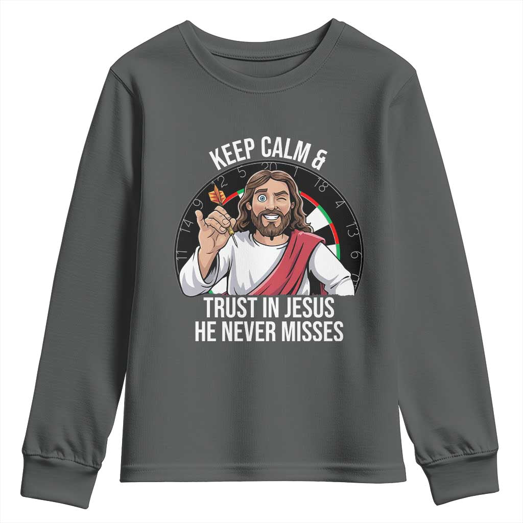 Keep Calm And Trust In Jesus Youth Sweatshirt Christian Dartist Gift - Wonder Print Shop