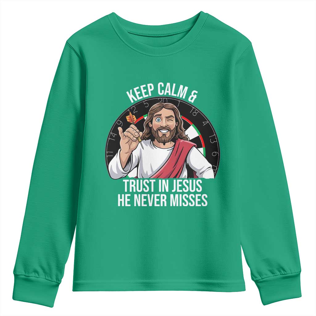 Keep Calm And Trust In Jesus Youth Sweatshirt Christian Dartist Gift - Wonder Print Shop