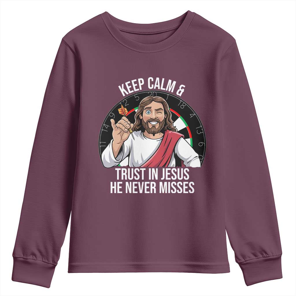 Keep Calm And Trust In Jesus Youth Sweatshirt Christian Dartist Gift - Wonder Print Shop