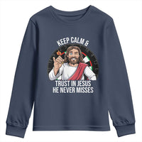 Keep Calm And Trust In Jesus Youth Sweatshirt Christian Dartist Gift - Wonder Print Shop