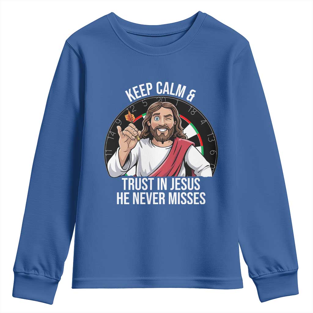 Keep Calm And Trust In Jesus Youth Sweatshirt Christian Dartist Gift - Wonder Print Shop