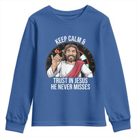 Keep Calm And Trust In Jesus Youth Sweatshirt Christian Dartist Gift - Wonder Print Shop