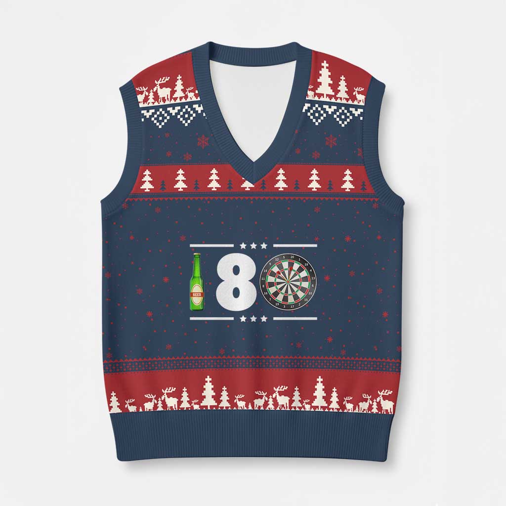 Darts Master 180 And Beer V-Neck Knit Sweater Vest Funny Bullseye Shooter Gift - Wonder Print Shop