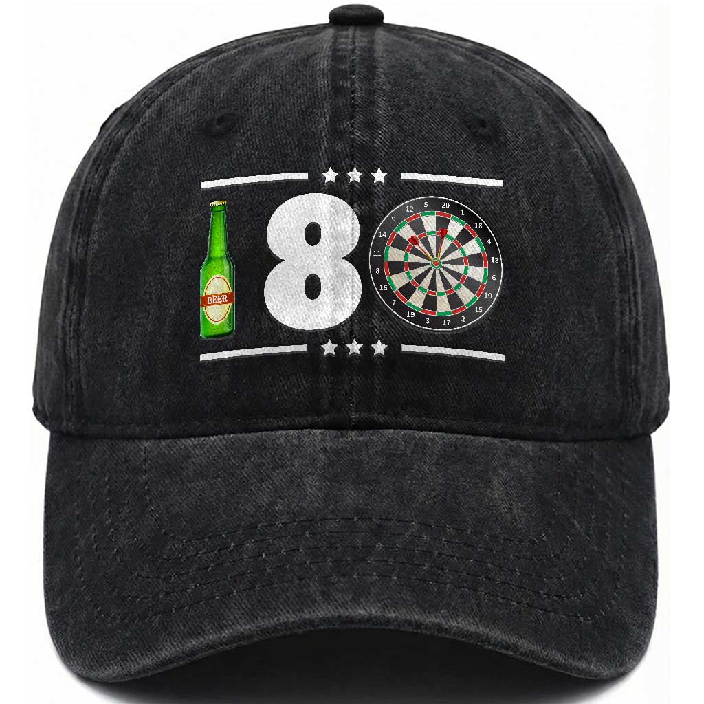 Darts Master 180 And Beer Washed Cotton Baseball Cap Funny Bullseye Shooter Gift